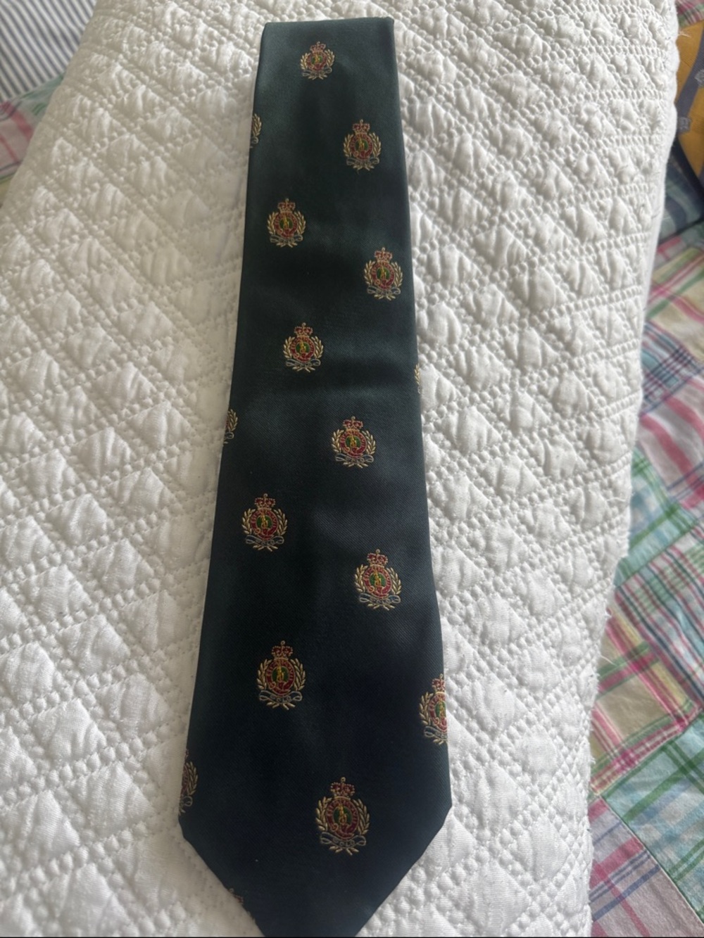 Vintage Polo Ralph Lauren Classic Dark Green Crest Pattern Men’s Tie